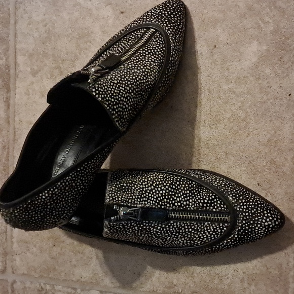 10 CROSBY DEREK LAM Stacked Heel FLAT Arty Calfhair ZIP SHOES Pointy Casual - Picture 4 of 9